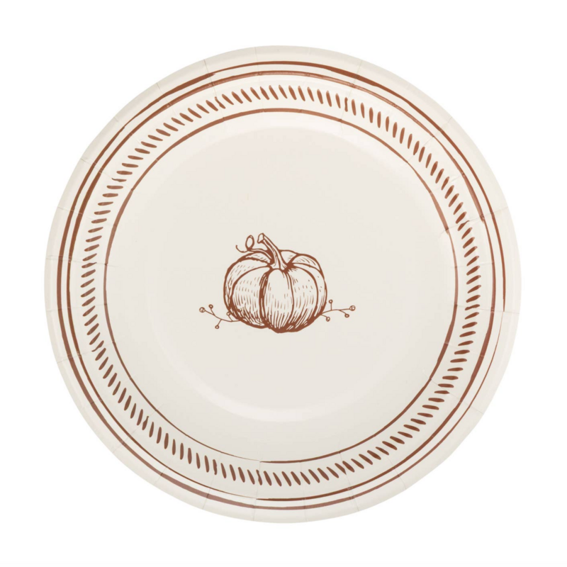 Pumpkin Line Art Paper Plates