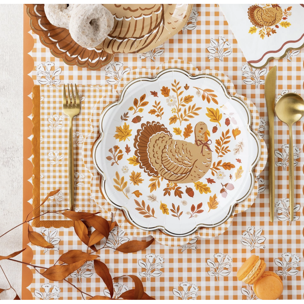 Rust Gingham Block Print Dinner Napkins