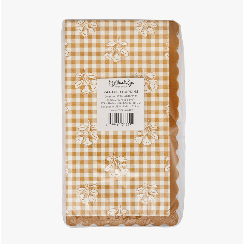 Rust Gingham Block Print Dinner Napkins