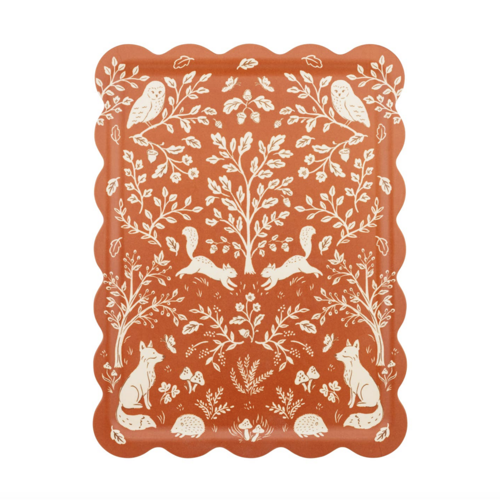 Acorn Grove Scalloped Rectangle Bamboo Tray