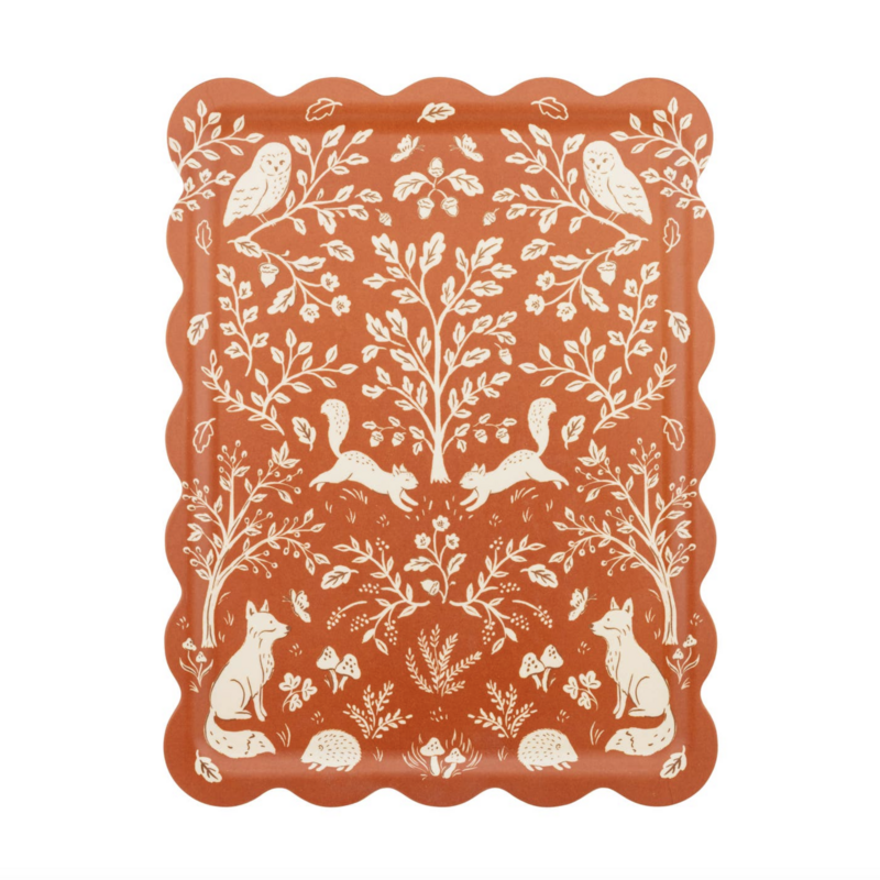 Acorn Grove Scalloped Rectangle Bamboo Tray