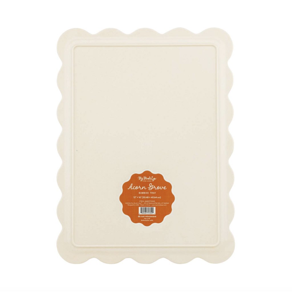 Acorn Grove Scalloped Rectangle Bamboo Tray