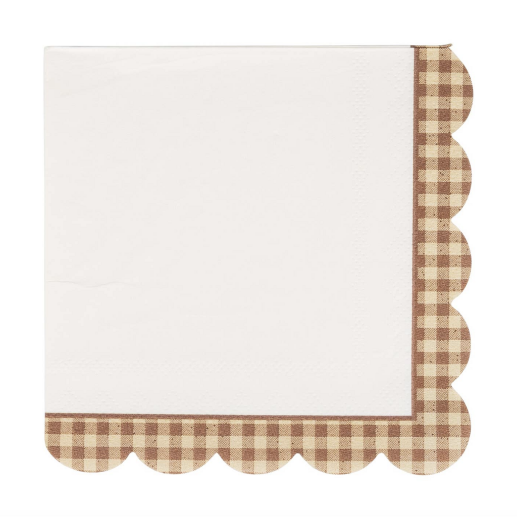 Brown Gingham Edge Cocktail Napkins
