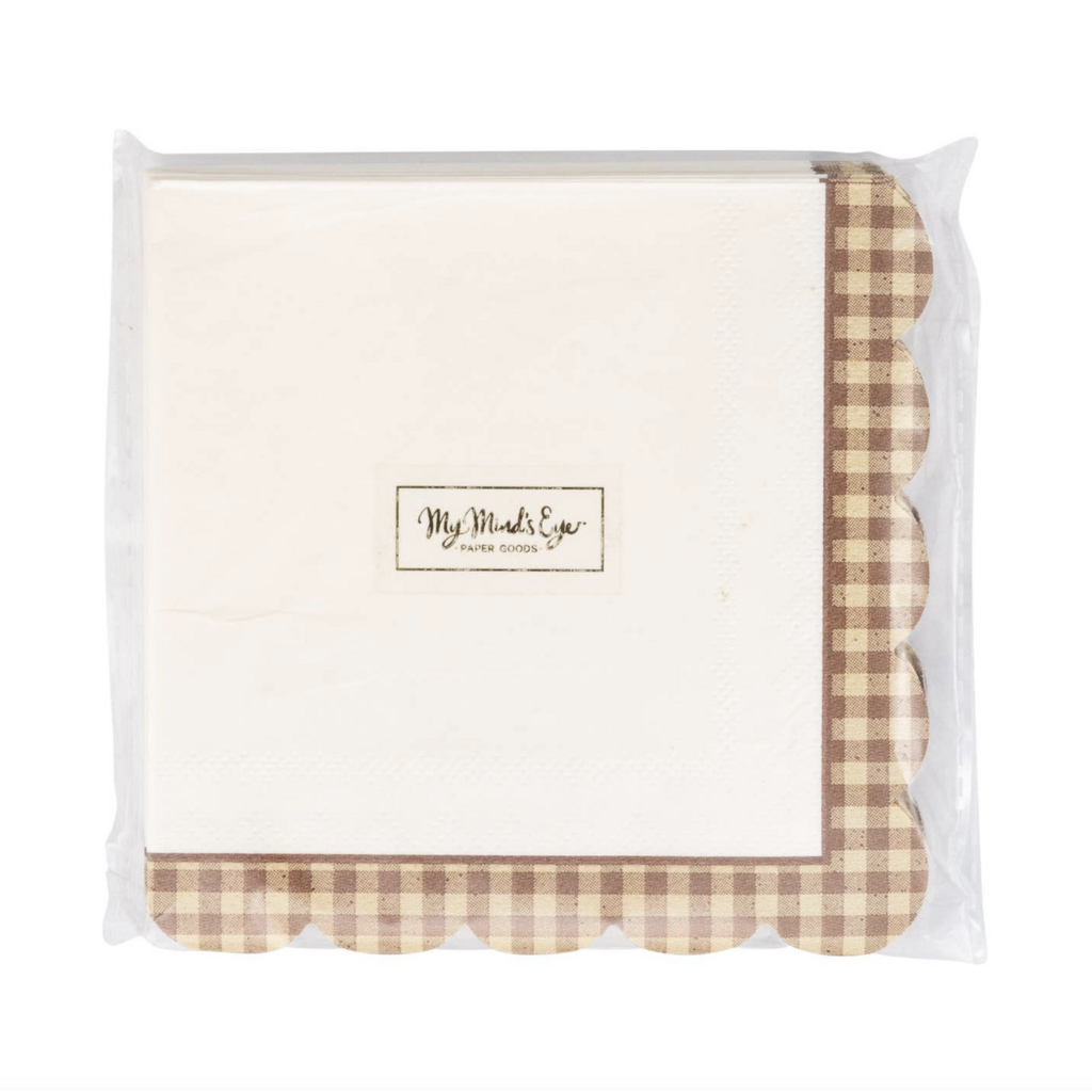 Brown Gingham Edge Cocktail Napkins