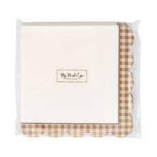 Brown Gingham Edge Cocktail Napkins