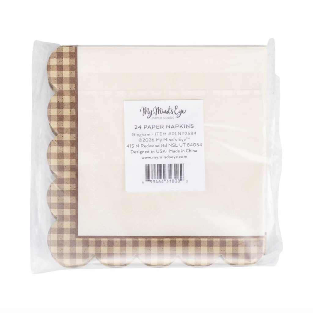 Brown Gingham Edge Cocktail Napkins