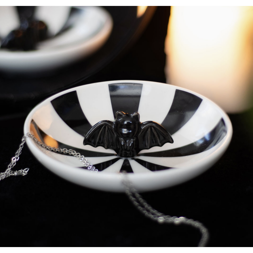 Gothic Striped Bat Trinket Dish