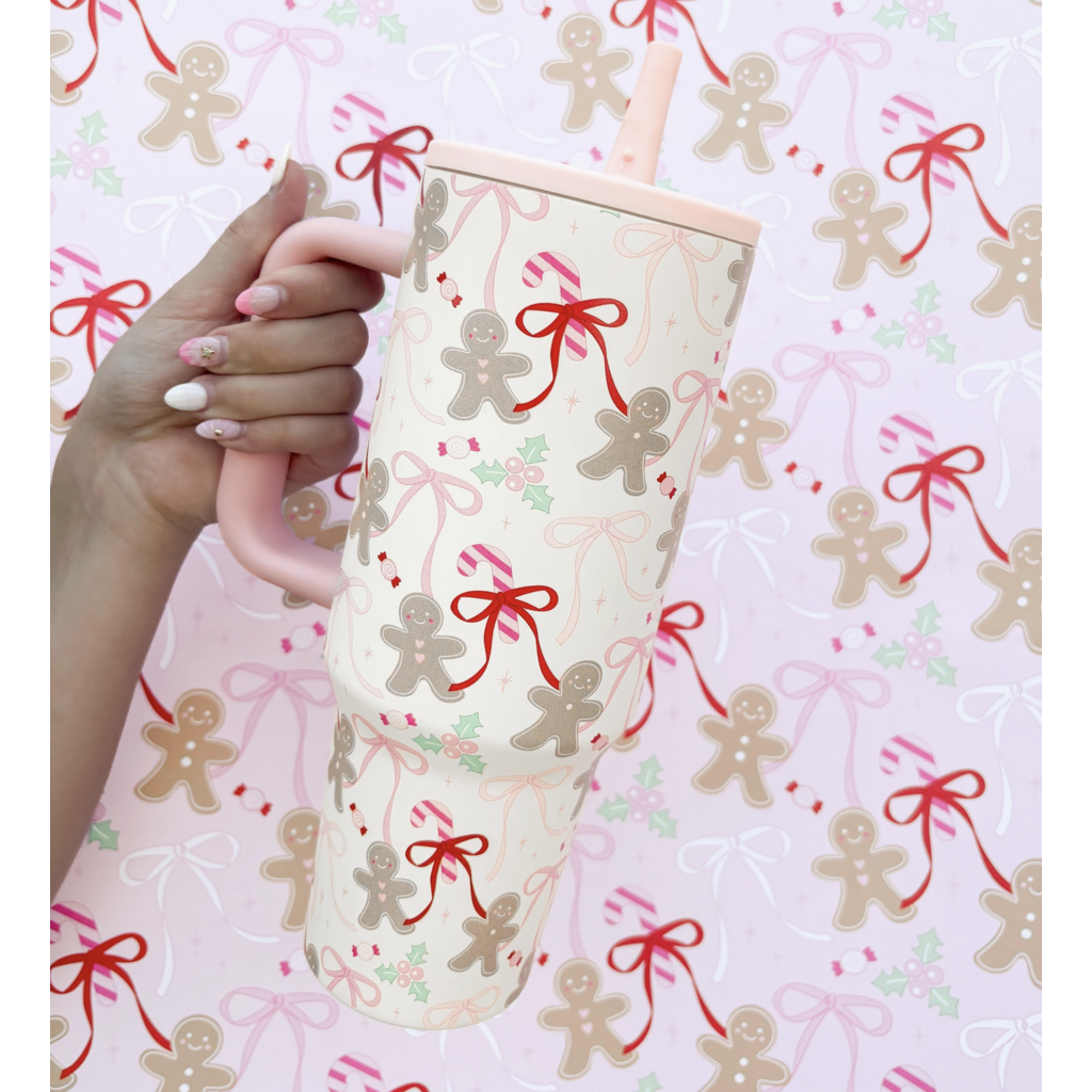 Gingerbread 40oz Tumbler with Spill Proof Lid + Flip Straw