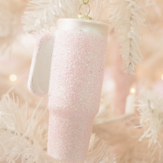 Pink Glittered Trendy Tumbler Christmas Ornament