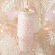 Pink Glittered Trendy Tumbler Christmas Ornament