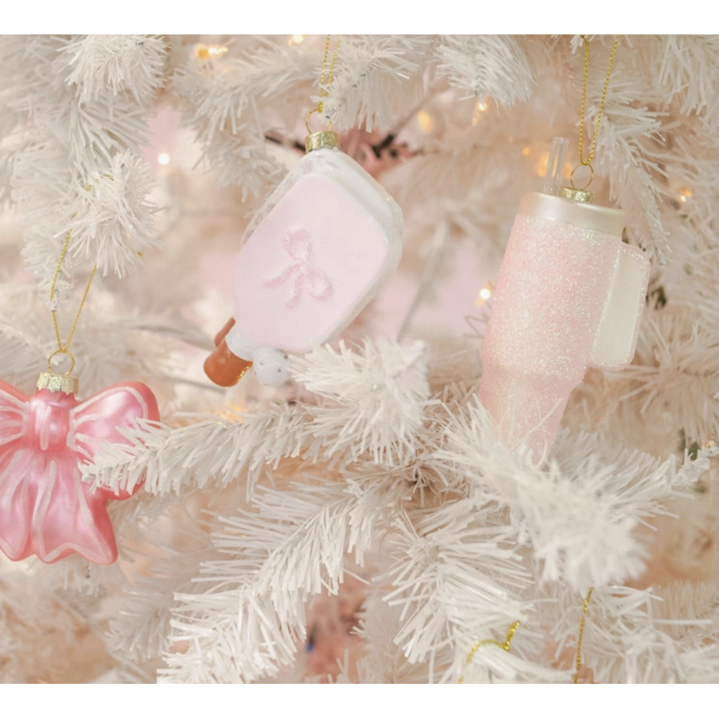 Pink Glittered Trendy Tumbler Christmas Ornament