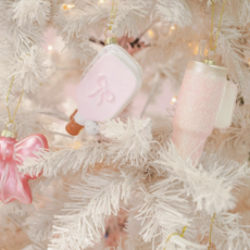 Pink Glittered Trendy Tumbler Christmas Ornament
