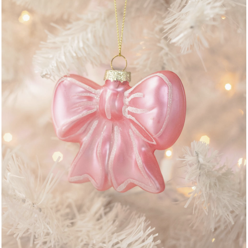 Pretty Pink Bow Glass Christmas Ornament