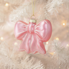 Pretty Pink Bow Glass Christmas Ornament