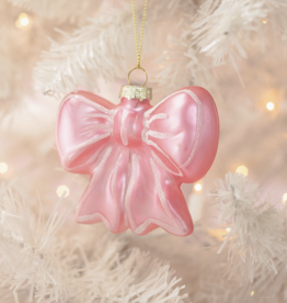 Pretty Pink Bow Glass Christmas Ornament
