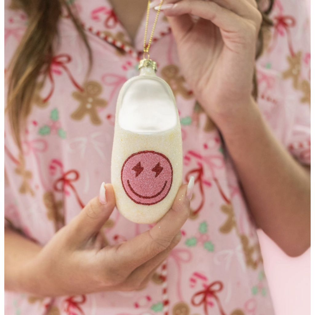 Pink Smiley Face Slipper Christmas Ornament