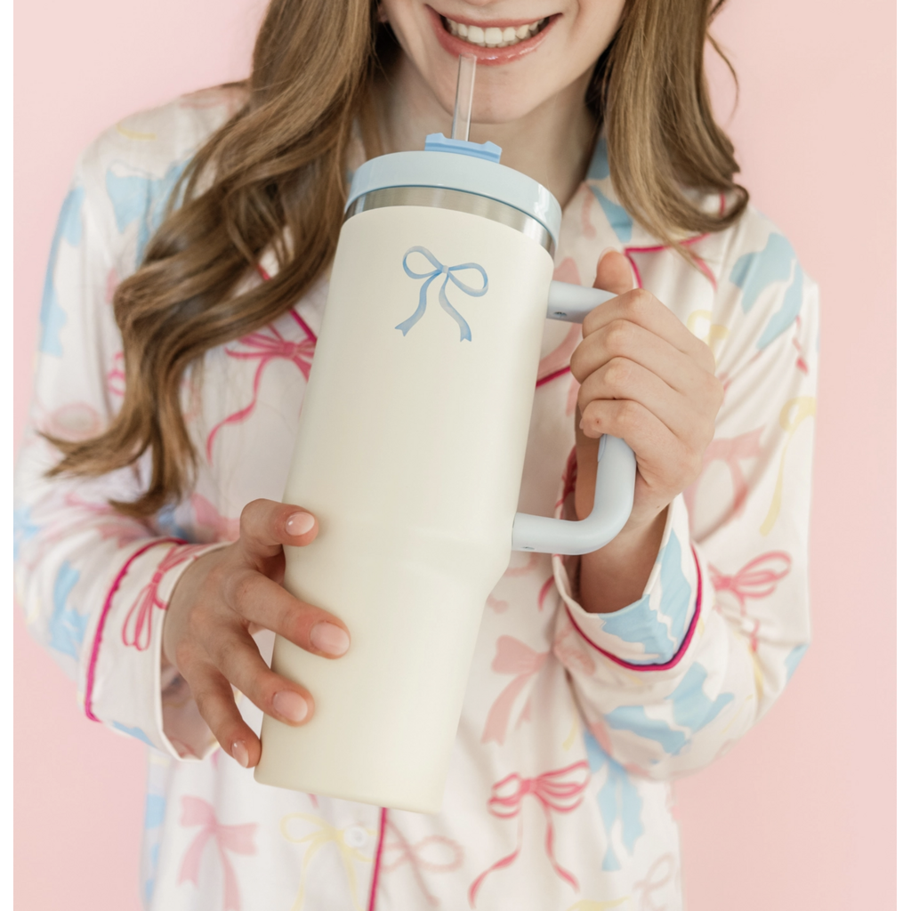Cream & Blue Bow 40oz Tumbler