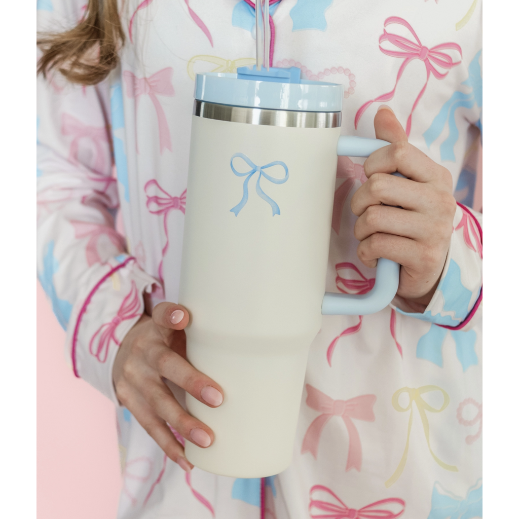 Cream & Blue Bow 40oz Tumbler