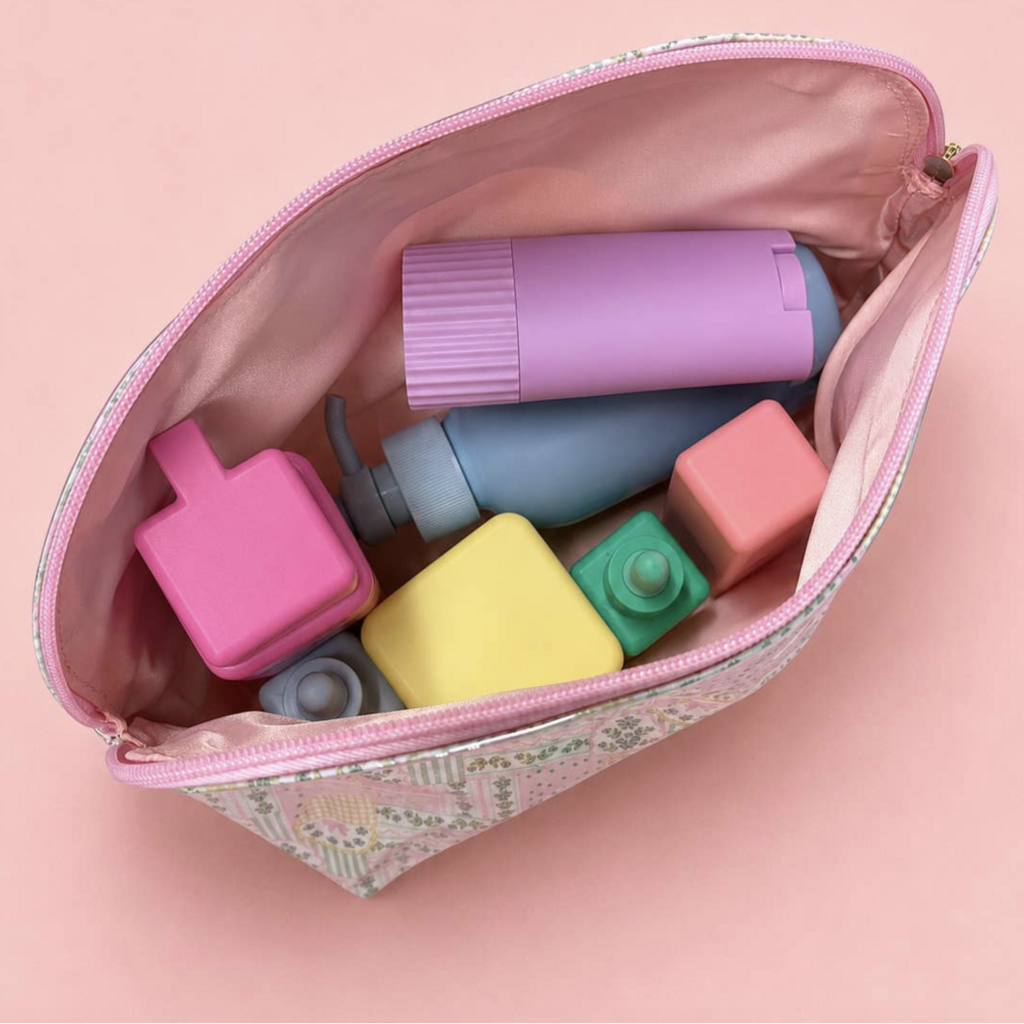 Large Cosmetic Wipeable Pouch with Zipper - Patchwork Floral