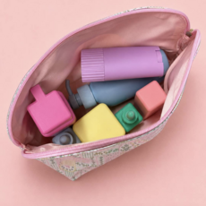 Large Cosmetic Wipeable Pouch with Zipper - Patchwork Floral