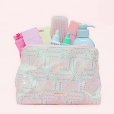 Large Cosmetic Wipeable Pouch with Zipper - Patchwork Floral