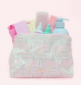Large Cosmetic Wipeable Pouch with Zipper - Patchwork Floral