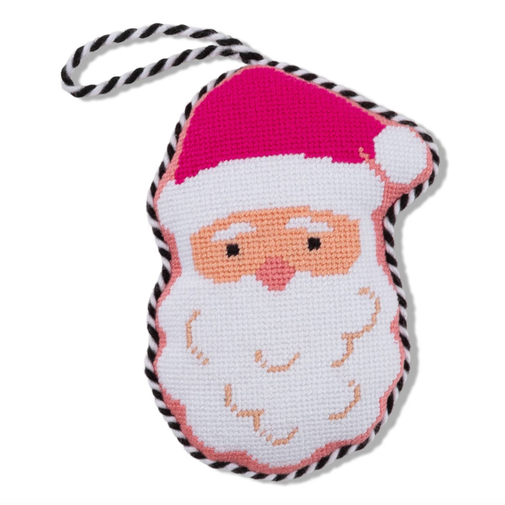 Pink Santa Needlepoint Icon Ornament
