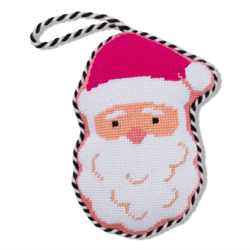 Pink Santa Needlepoint Icon Ornament