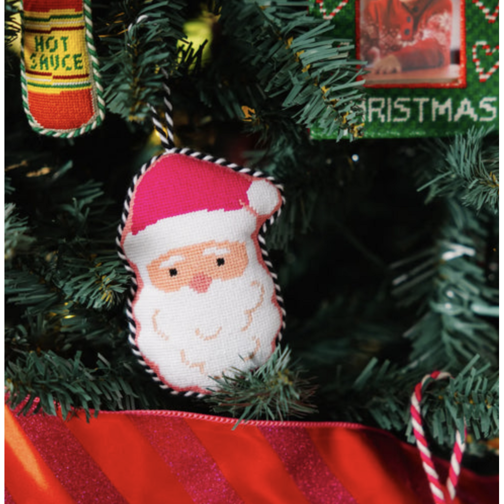 Pink Santa Needlepoint Icon Ornament