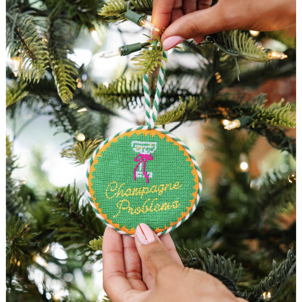Champagne Problems Needlepoint Ornament