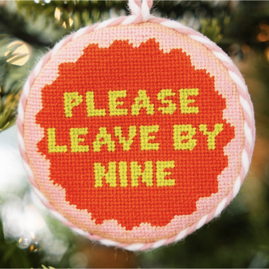 Leave By Nine Needlepoint Ornament