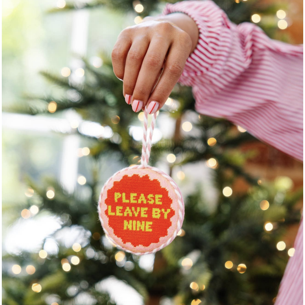 Leave By Nine Needlepoint Ornament