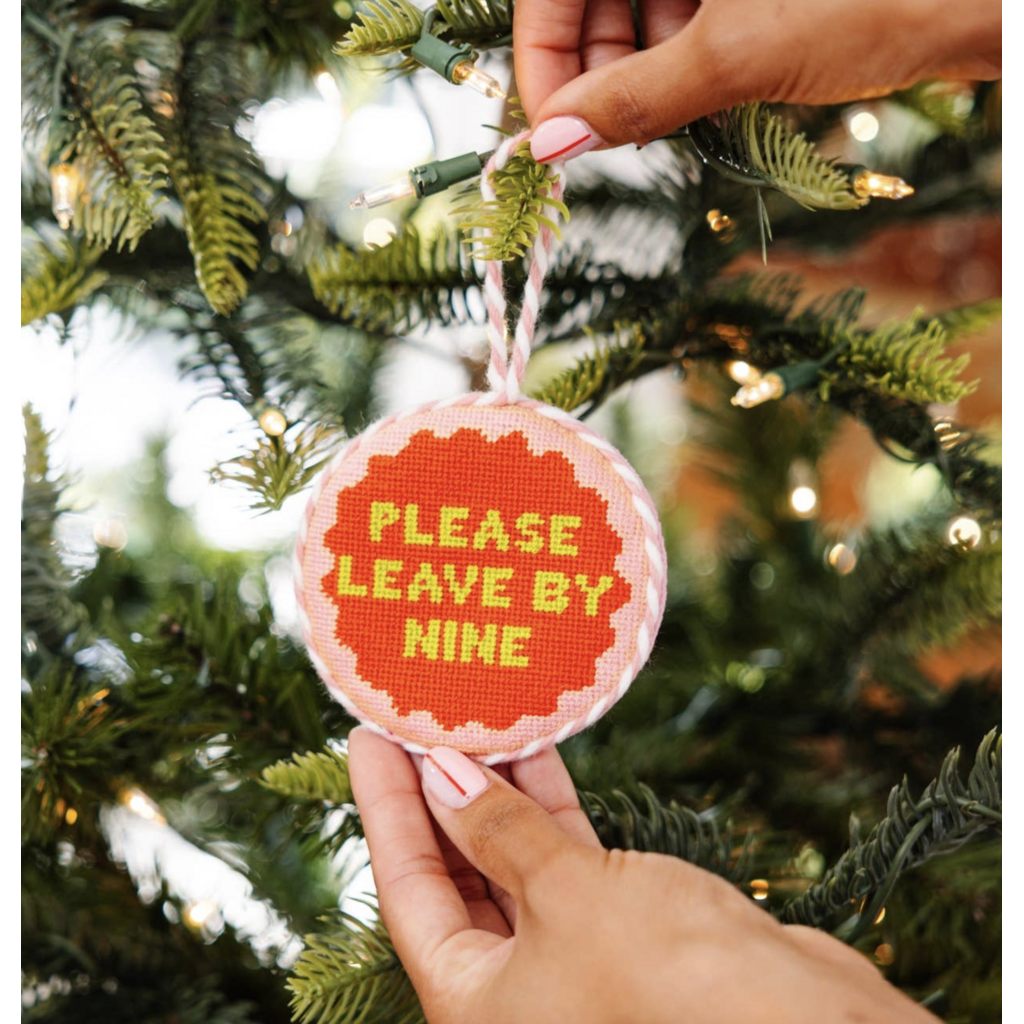 Leave By Nine Needlepoint Ornament