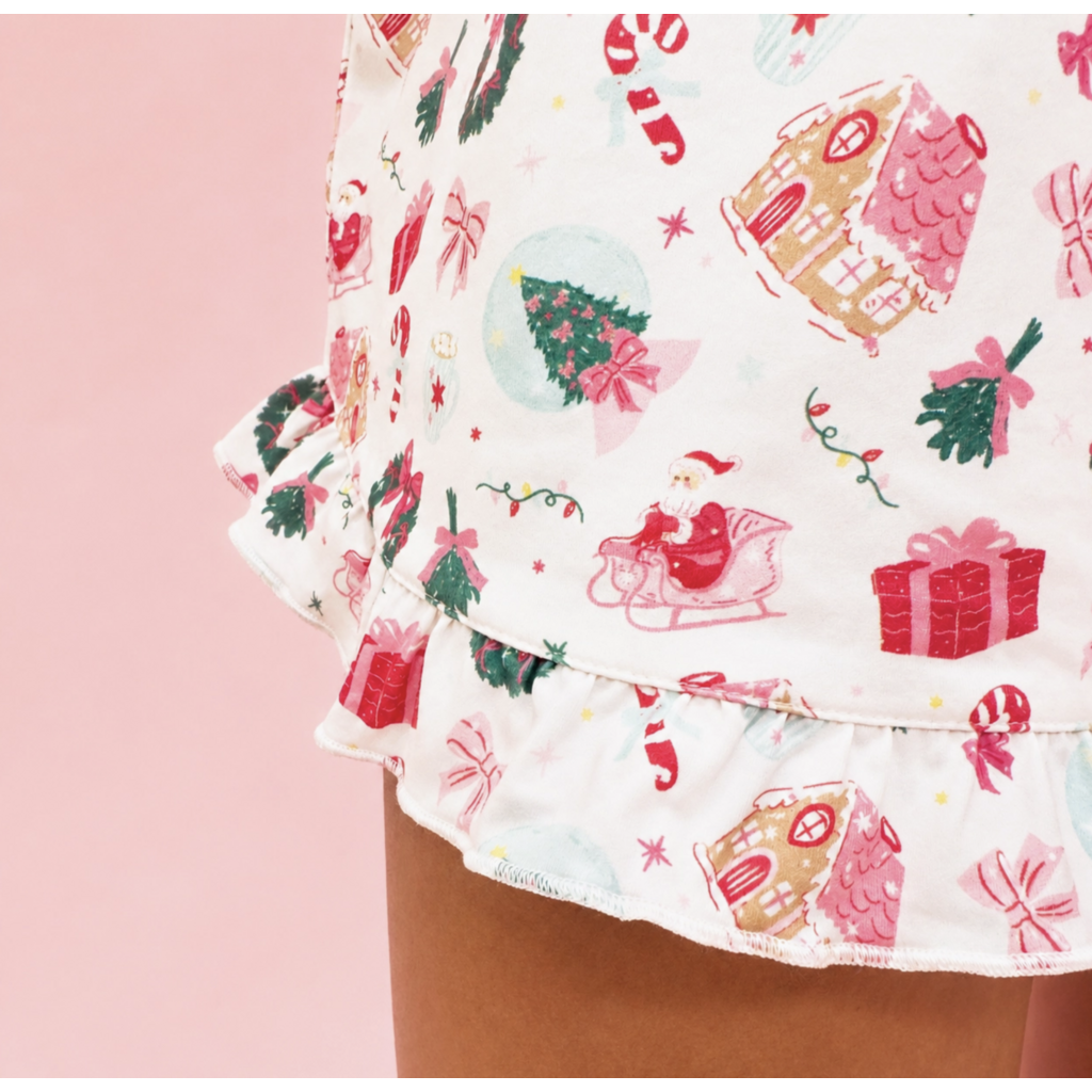 Santa's Sugarplum Social Christmas Ruffleshorts Pajama Set