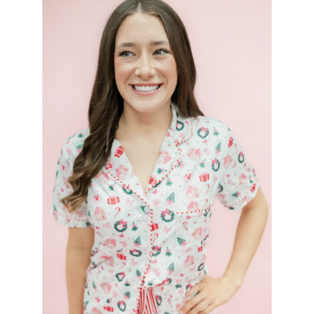 Santa's Sugarplum Social Christmas Ruffleshorts Pajama Set