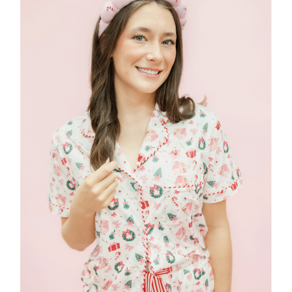 Santa's Sugarplum Social Christmas Ruffleshorts Pajama Set