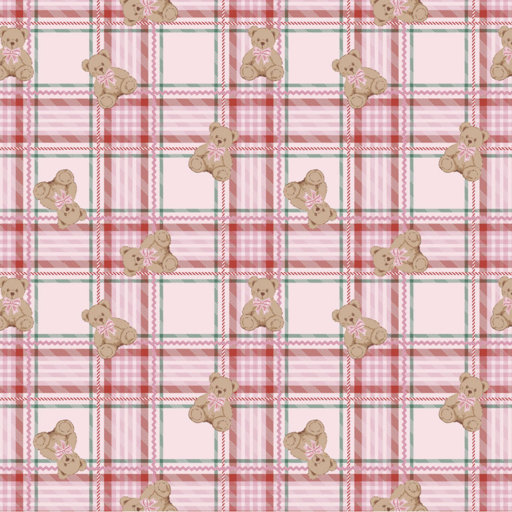 Holiday Teddy Tartan Wrapping Paper Roll Of 3 Sheets