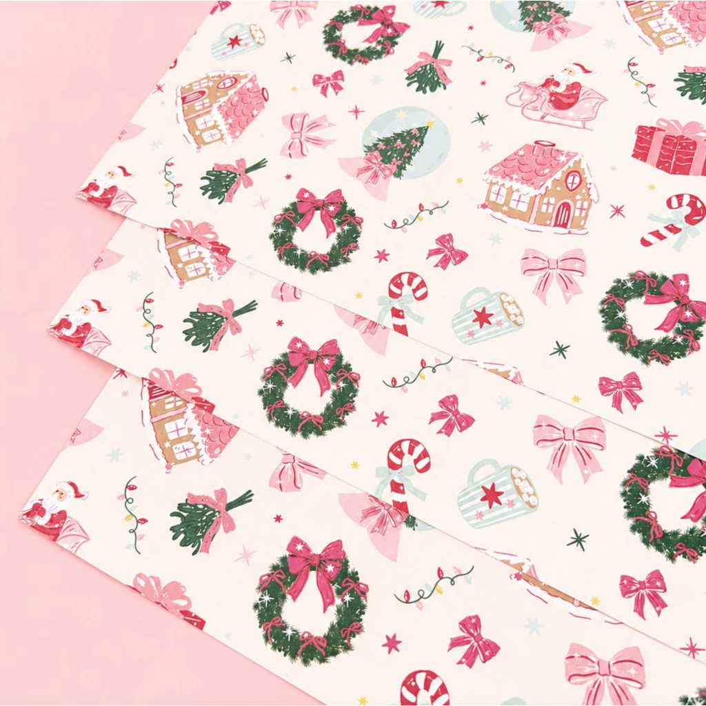 Santa's Sugarplum Social Christmas Wrapping Paper Roll Of 3 Sheets