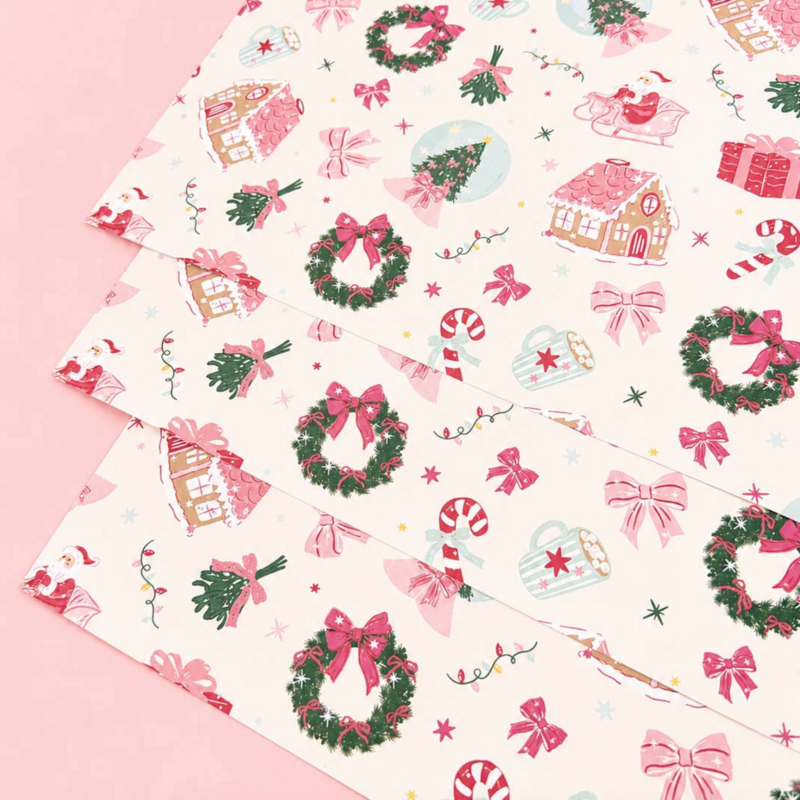 Santa's Sugarplum Social Christmas Wrapping Paper Roll Of 3 Sheets