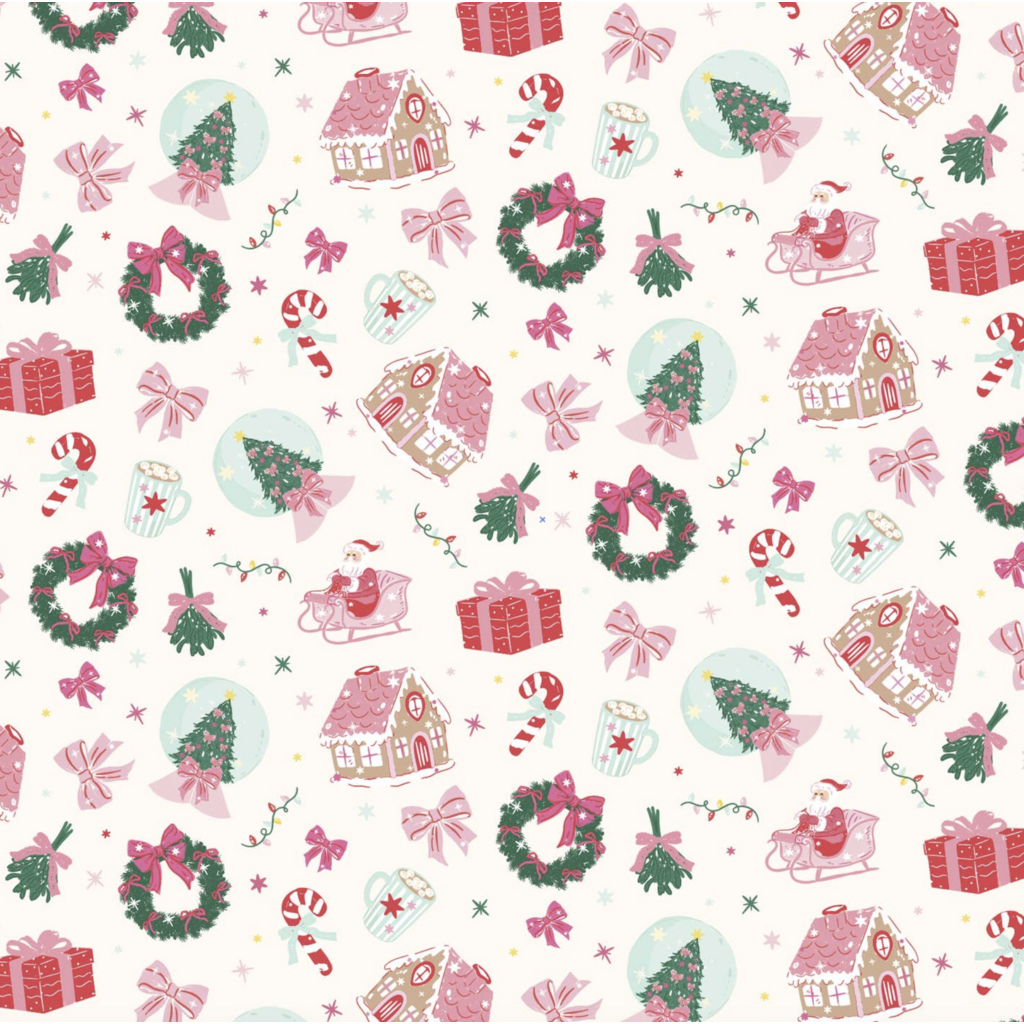 Santa's Sugarplum Social Christmas Wrapping Paper Roll Of 3 Sheets