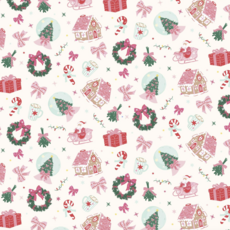 Santa's Sugarplum Social Christmas Wrapping Paper Roll Of 3 Sheets