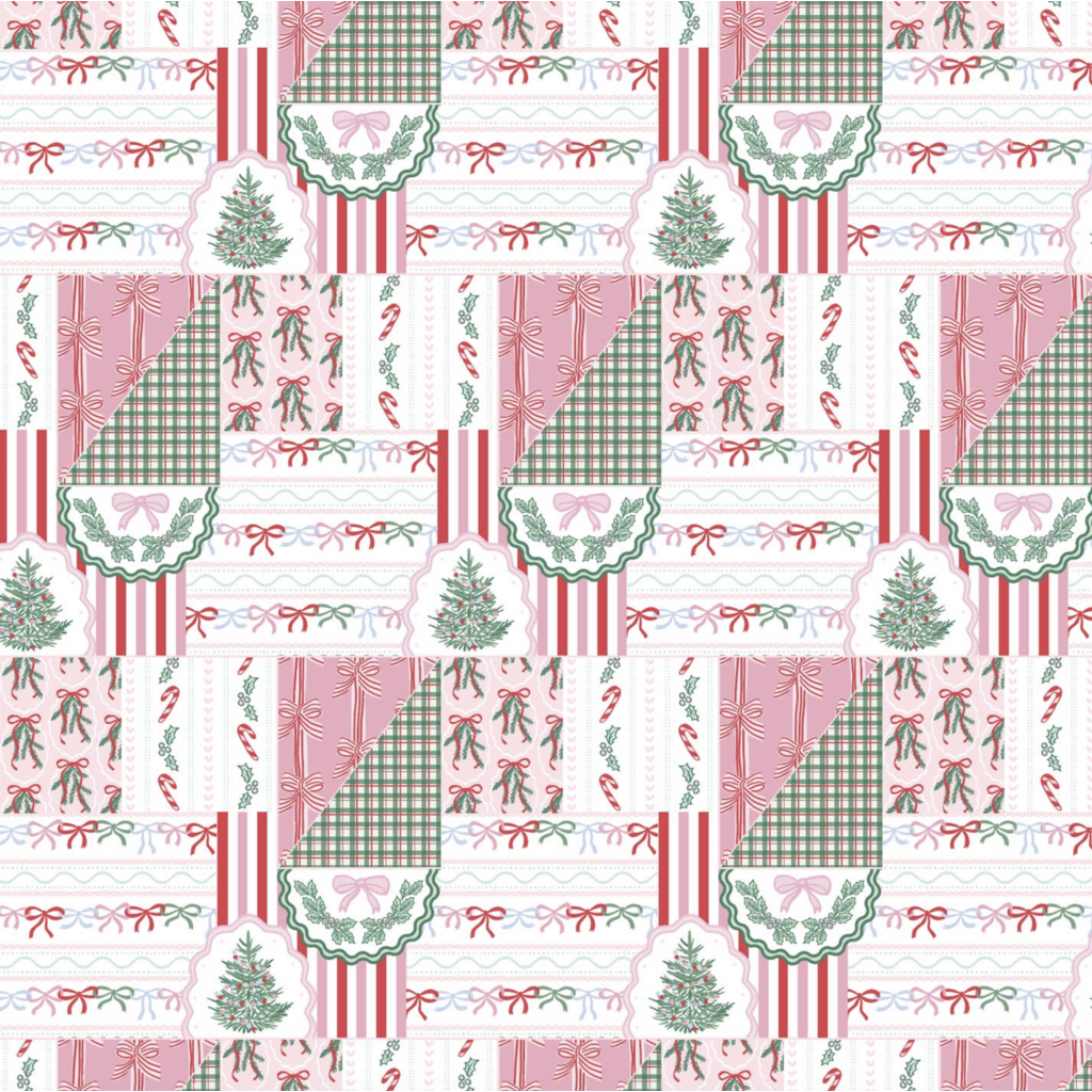 Holiday Patchwork Christmas Wrapping Paper Roll Of 3 Sheets