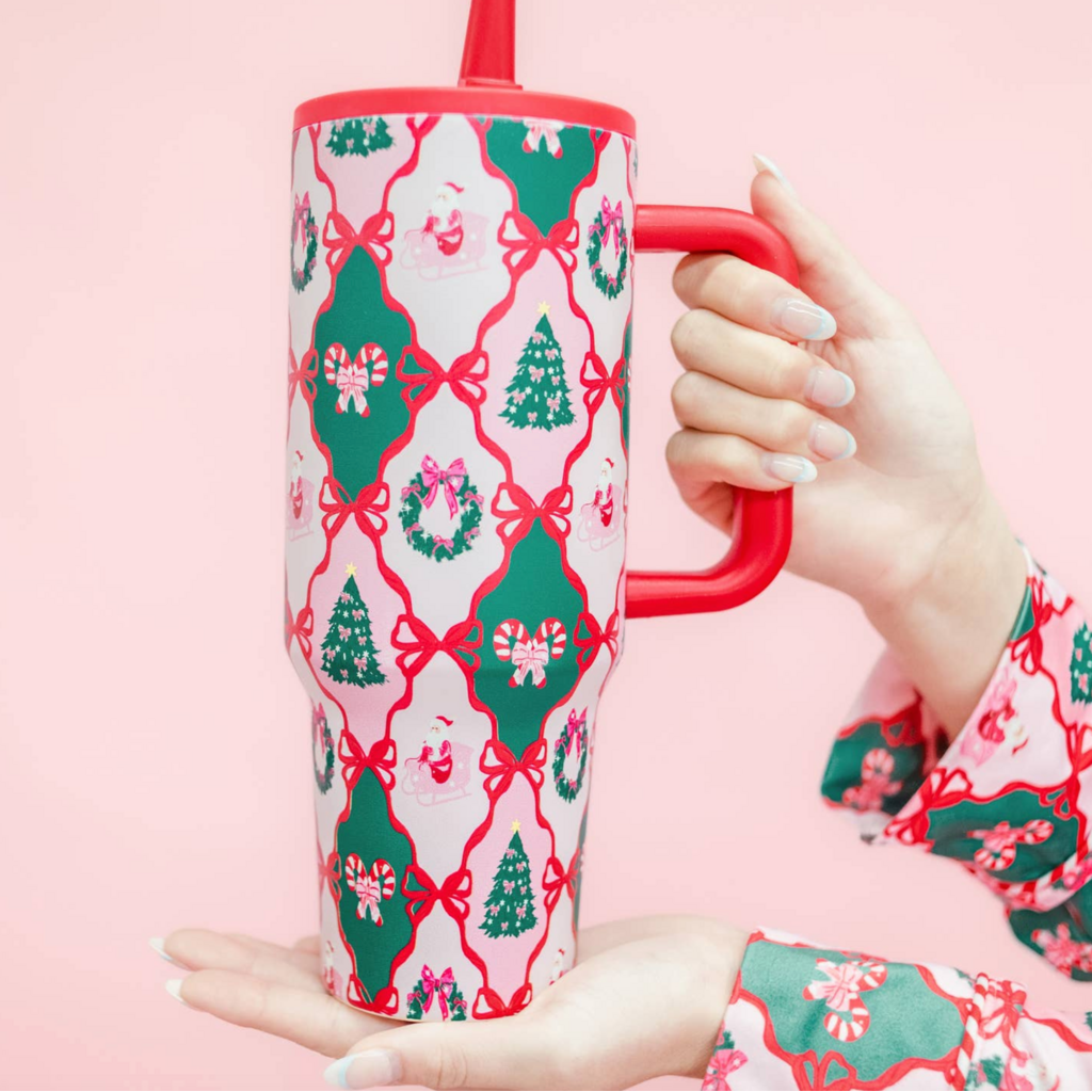 Santa's Candy Cane Cottage 40oz Tumbler & Spill Proof Lid
