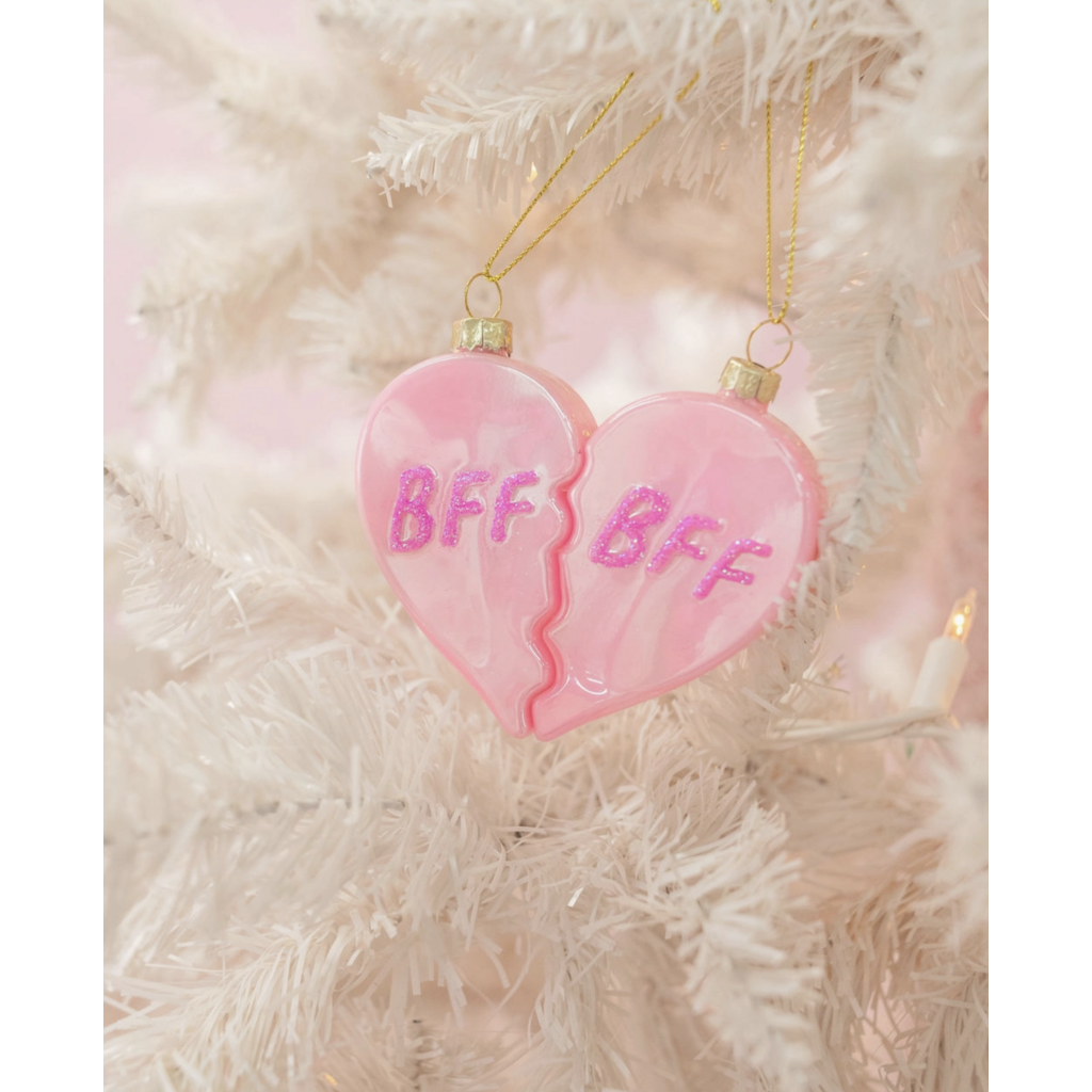 Bff Heart Christmas Glass Christmas Ornament Glitter Set
