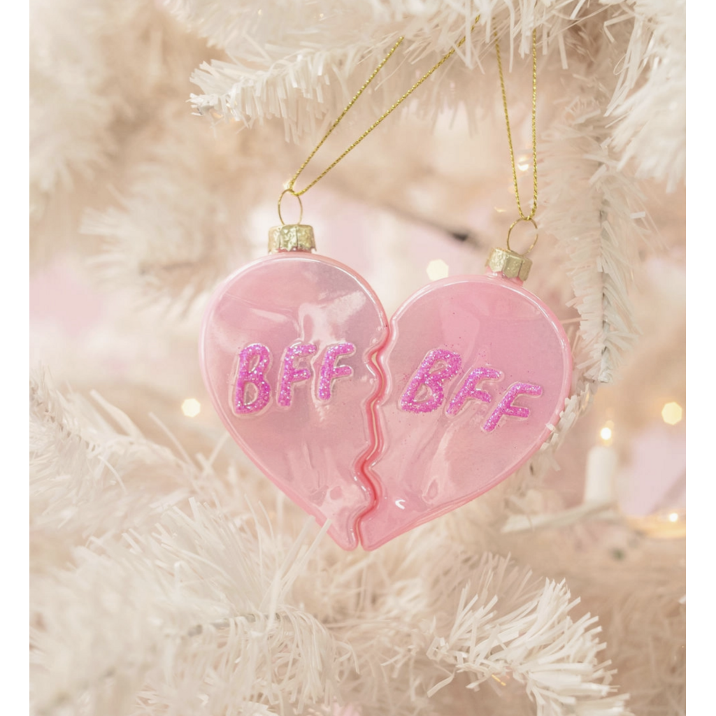 Bff Heart Christmas Glass Christmas Ornament Glitter Set