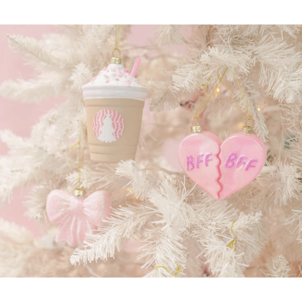 Bff Heart Christmas Glass Christmas Ornament Glitter Set