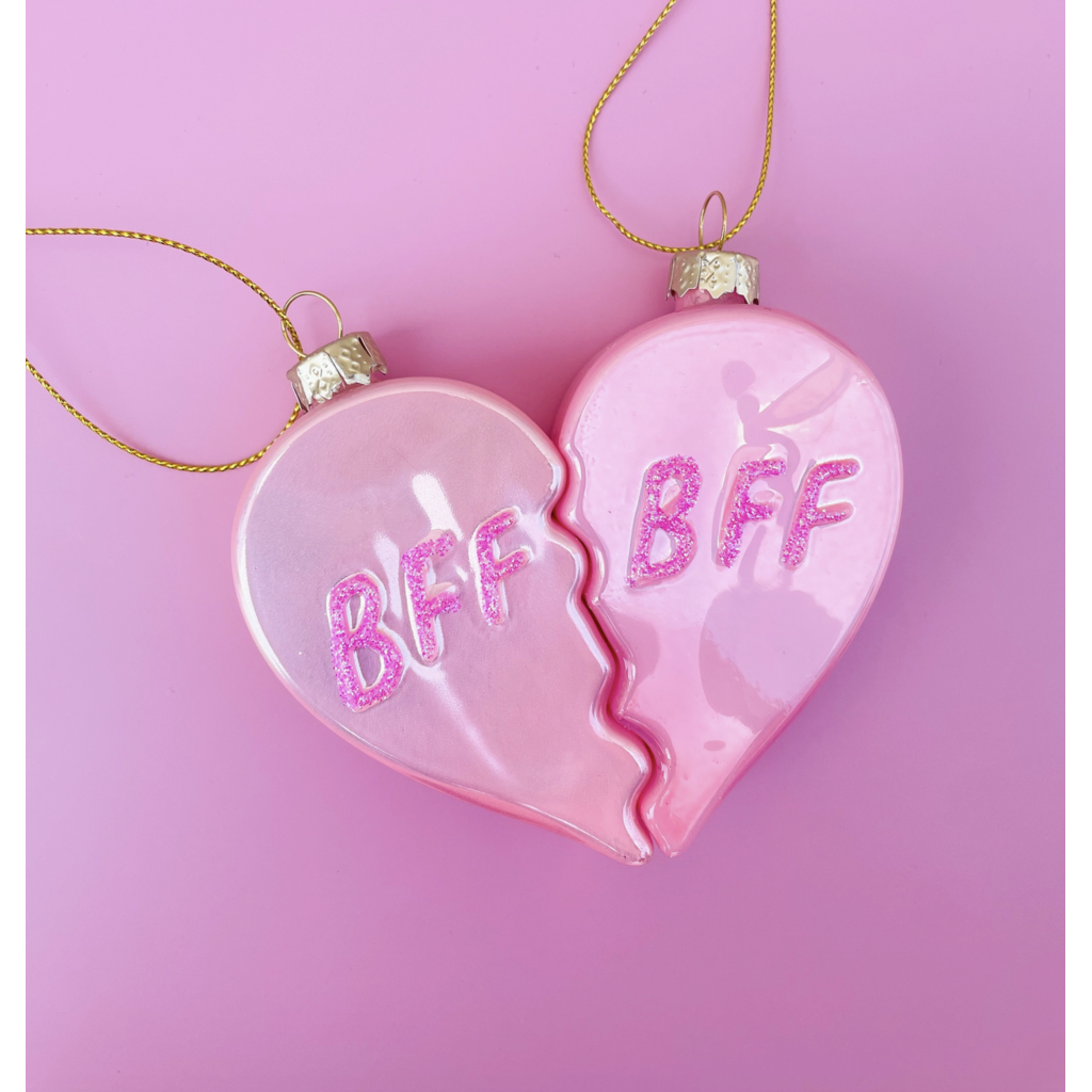 Bff Heart Christmas Glass Christmas Ornament Glitter Set