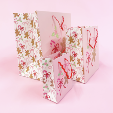Pink Gingerbread Bows Gift Bag with Tag