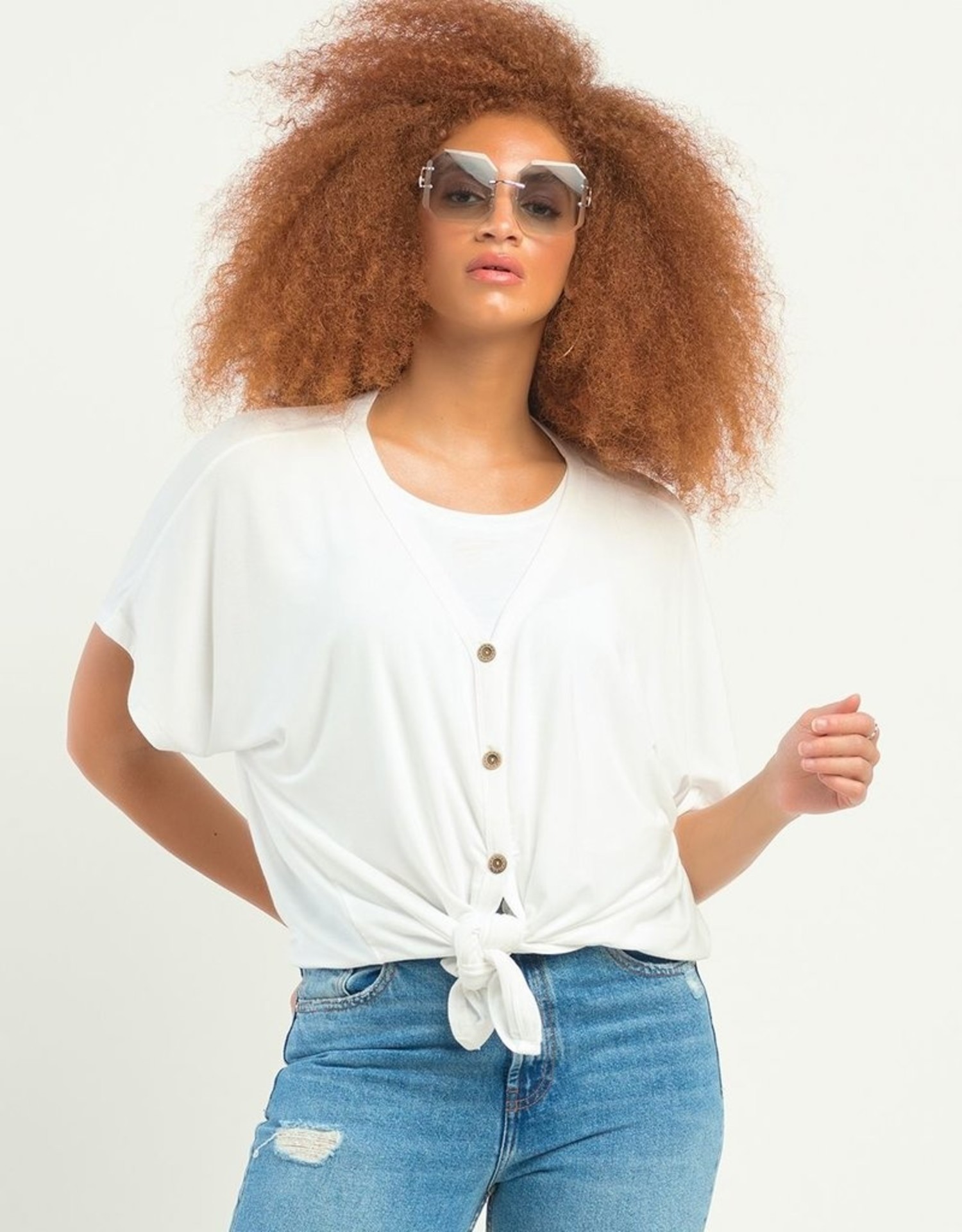 BUTTON FRONT KNIT TOP - JJ'S FASHIONS