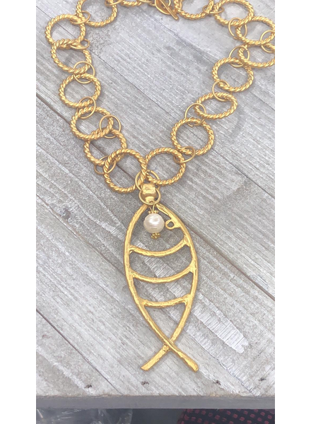 Gold Fish Necklace 21”